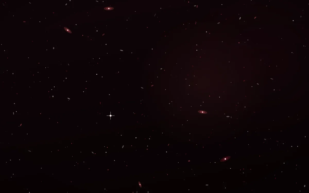 Crimson Tide Deep Field — dark black and red galaxy background