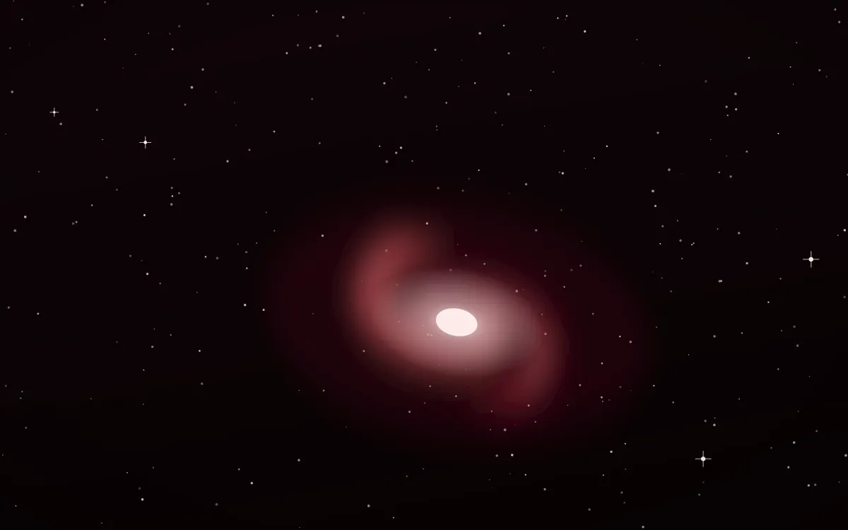 Crimson Tide Spiral — dark black, red and white galaxy background