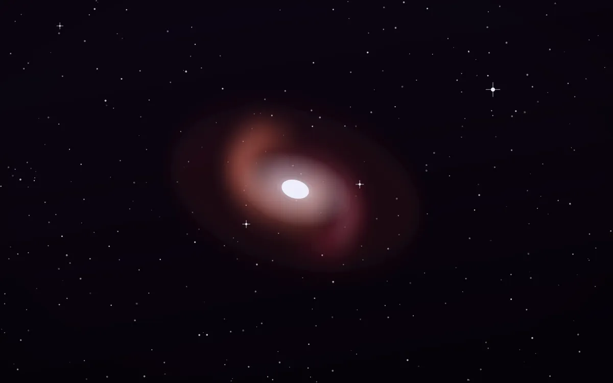 Flaming Star Spiral — dark black, red and white galaxy background