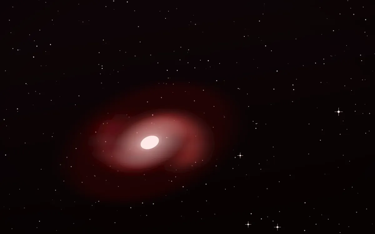 H-Alpha Storm Spiral — dark black, red and white galaxy background