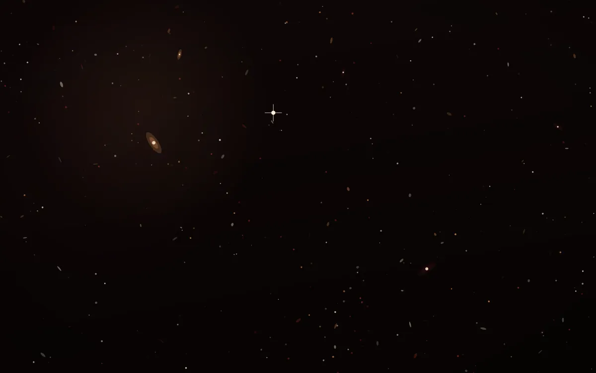 Lagoon Ember Deep Field — dark black, red and orange galaxy background