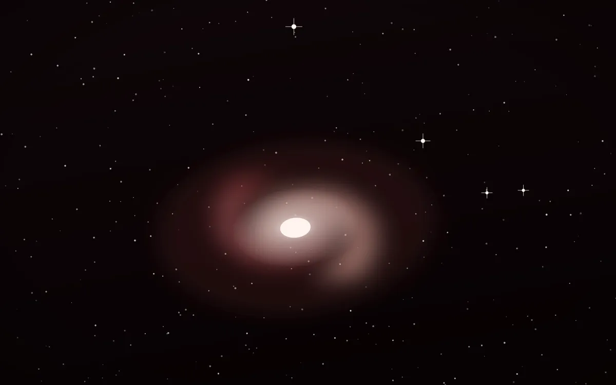 Omega Flame Spiral — dark black, red and white galaxy background
