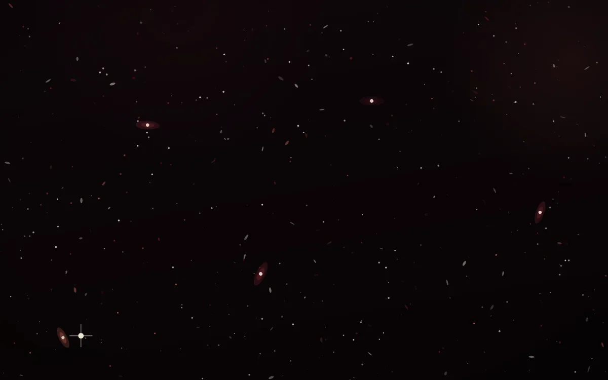 Orion Veil Deep Field — dark black and red galaxy background