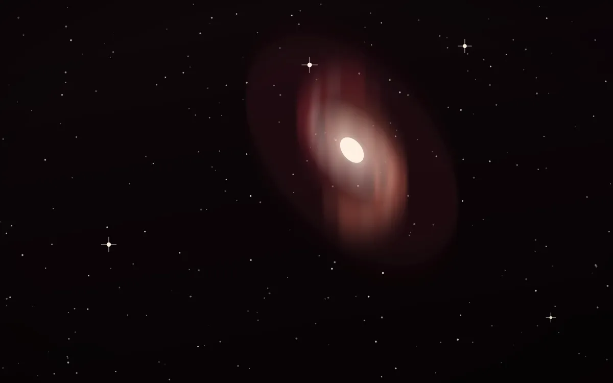 Orion Veil Spiral — dark black, red and white galaxy background