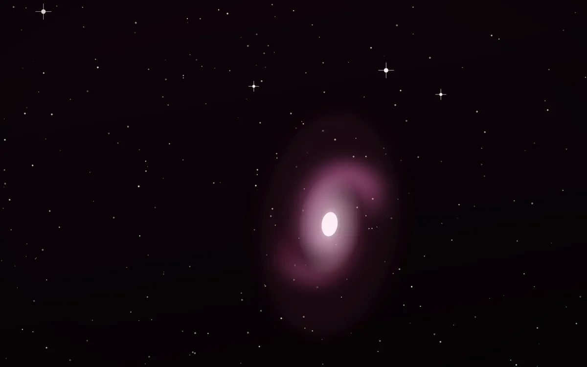 Prawn Nebula Glow Spiral — dark black, pink and white galaxy background