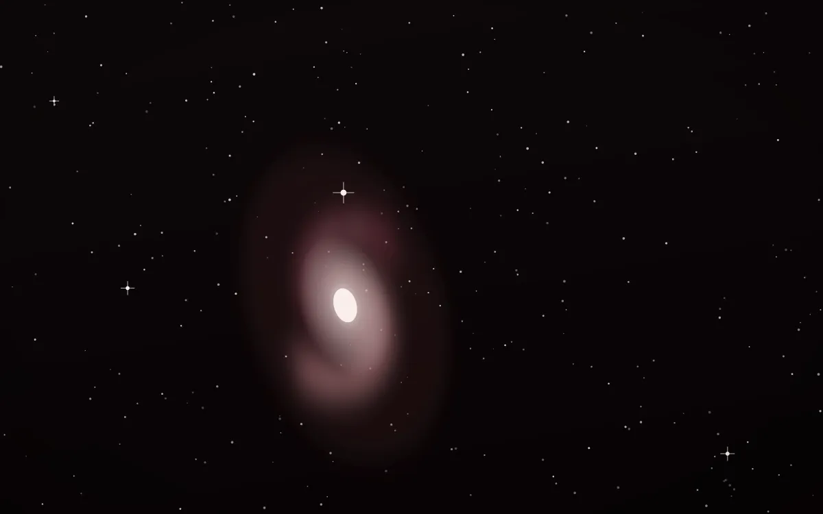 Dusty Rose Halo Spiral — dark black, red and white galaxy background