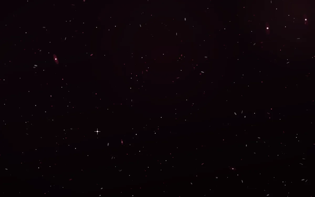 Ruby Cascade Deep Field — dark black, pink and red galaxy background