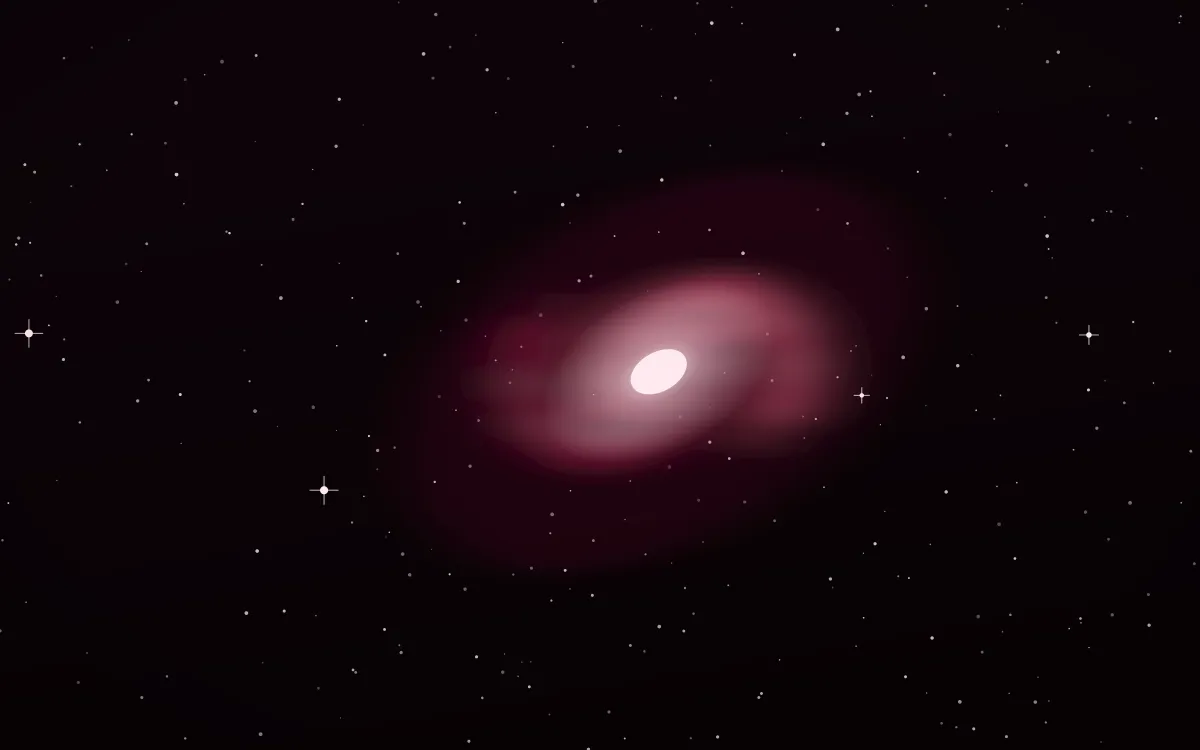 Ruby Cascade Spiral — dark black, pink and white galaxy background