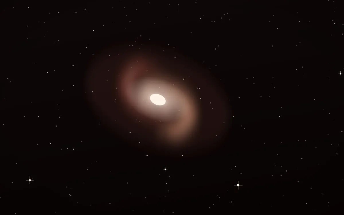 Salmon Shoal Spiral — dark black, orange and white galaxy background