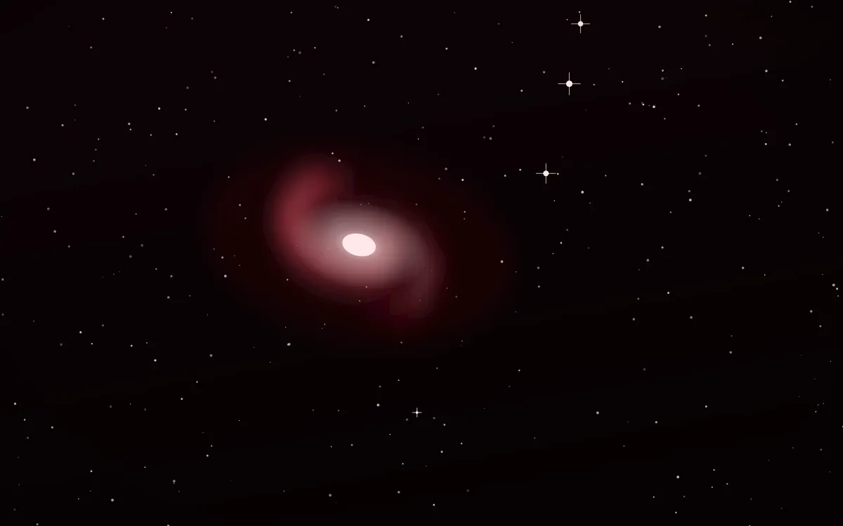 Scarlet Abyss Spiral — dark black, red and white galaxy background