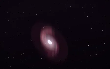 Trifid Rose Spiral — dark black, pink and white galaxy background