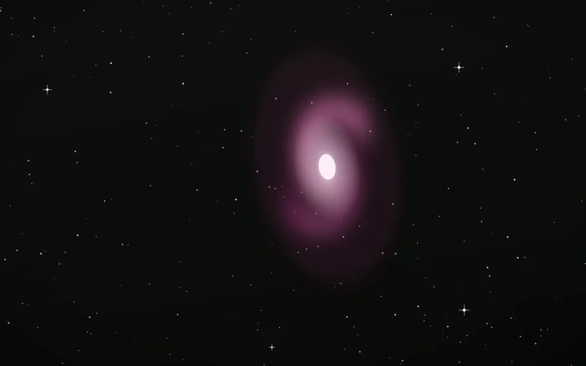 Abell Bloom Spiral — dark black, pink and white galaxy background