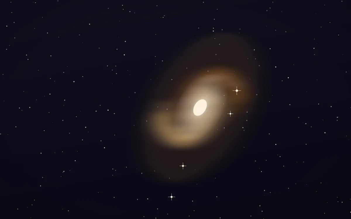 Amber Over Indigo Spiral — dark black, brown and beige galaxy background