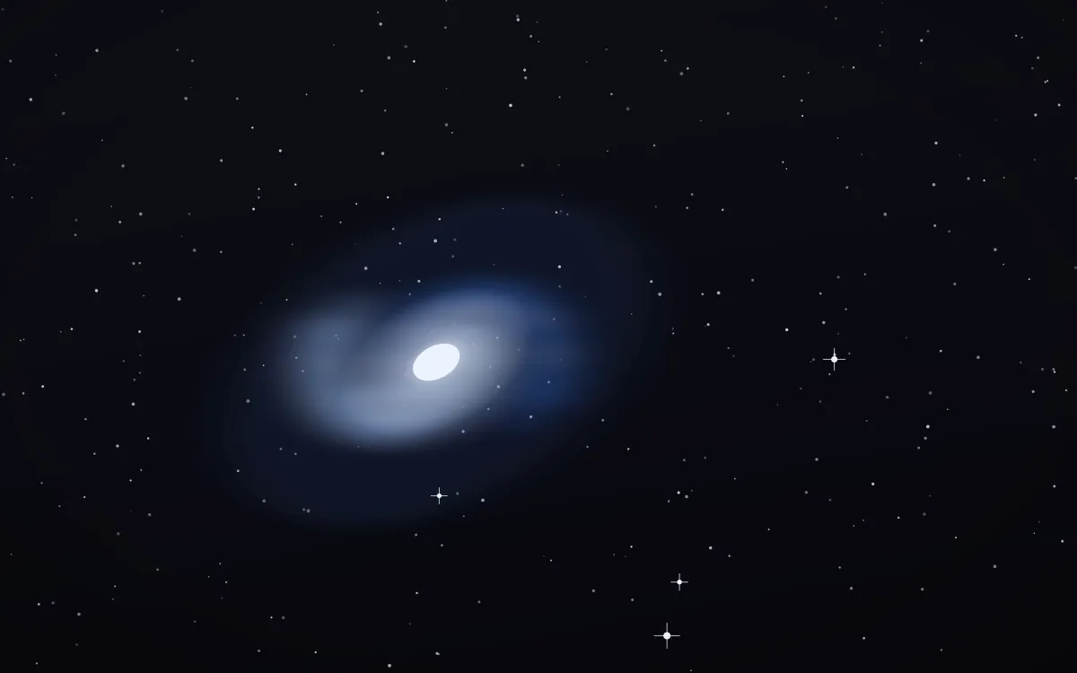 Antennae Clash Spiral — dark black, blue and white galaxy background