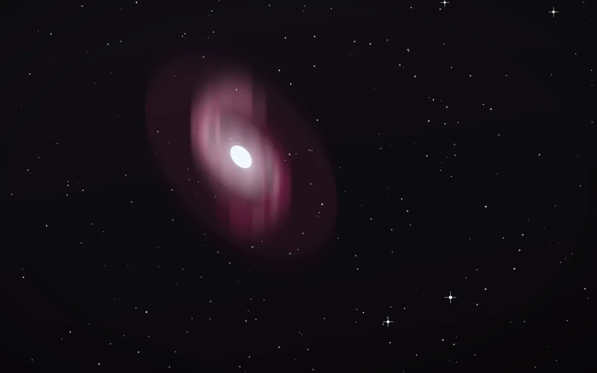 Cerise Arctic Spiral — dark black, pink and white galaxy background