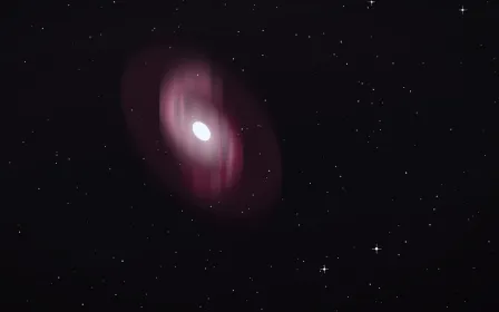 Cerise Arctic Spiral — dark black, pink and white galaxy background