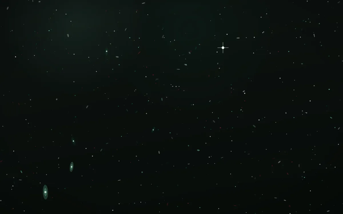 Crimson Emerald Field Deep Field — dark black, red and green galaxy background