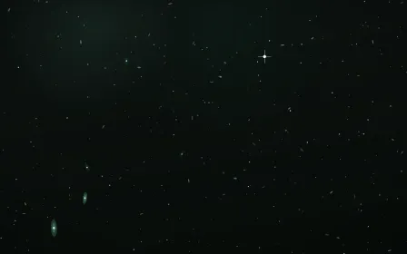 Crimson Emerald Field Deep Field — dark black, red and green galaxy background