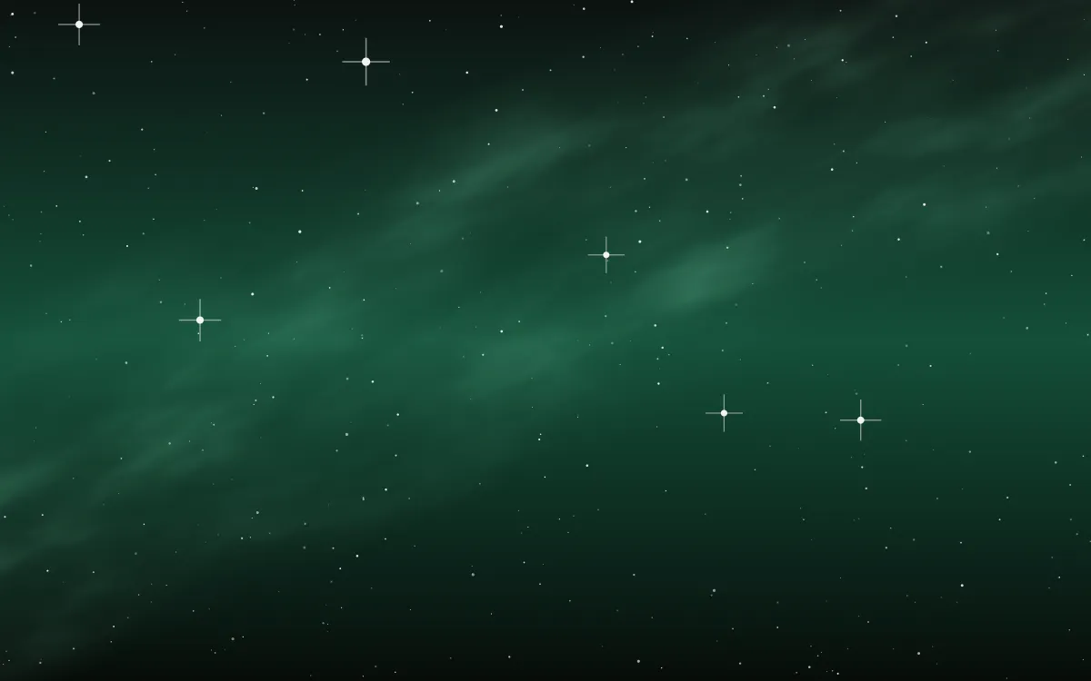 Crimson Emerald Field Star Veil — dark black and green galaxy background