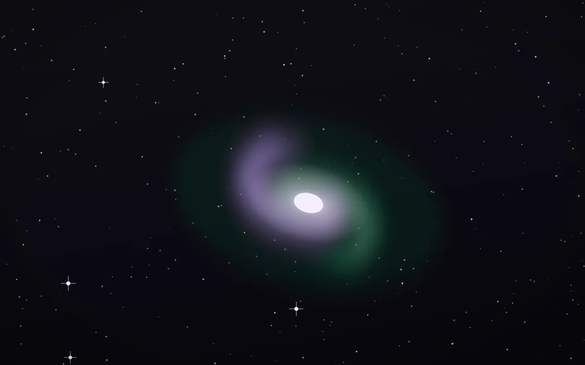 Emerald Violet Shroud Spiral — dark black, green and white galaxy background