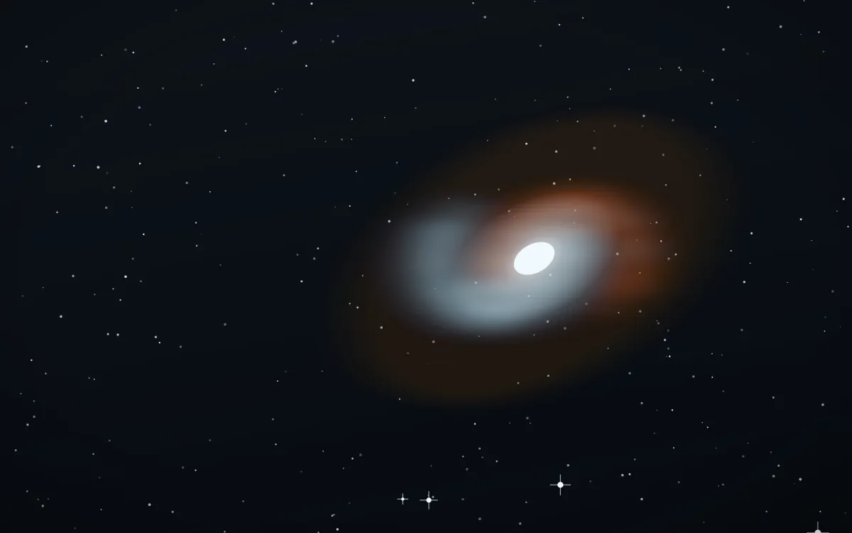 Frostfire Remnant Spiral — dark black, brown and white galaxy background