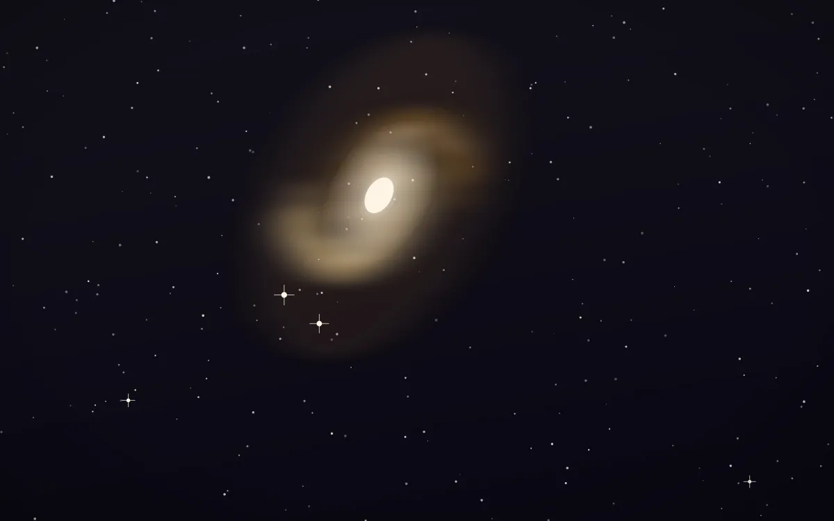 Gilded Trifid Spiral — dark black, brown and white galaxy background