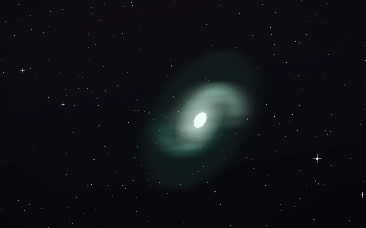 Mint Mulberry Spiral — dark black, green and white galaxy background