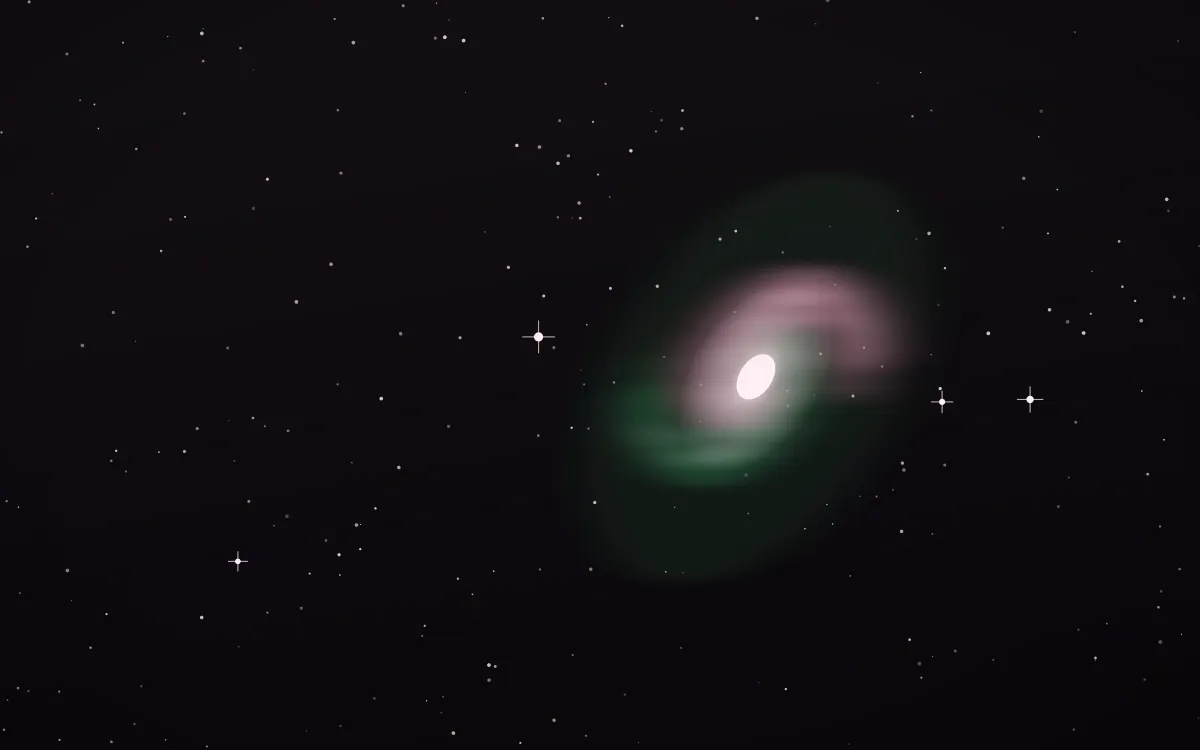 Rosette Spring Spiral — dark black, green and white galaxy background