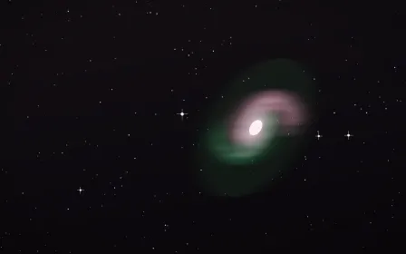 Rosette Spring Spiral — dark black, green and white galaxy background