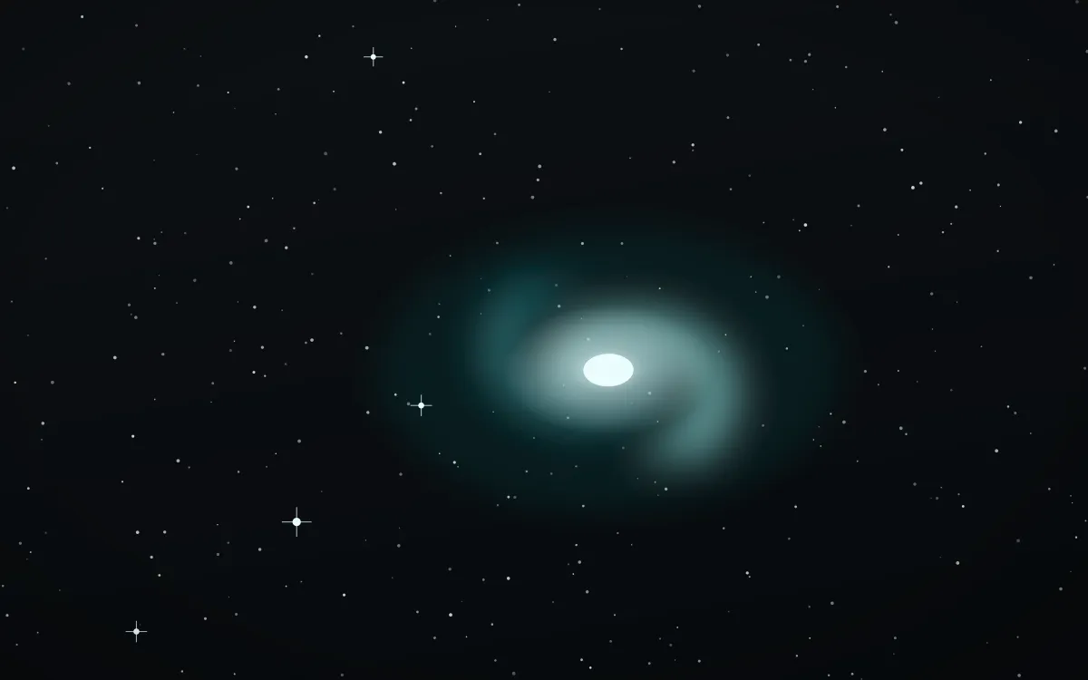 Supernova Embers Spiral — dark black, teal and white galaxy background