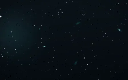 Vela Shockfront Deep Field — dark black, pink and teal galaxy background