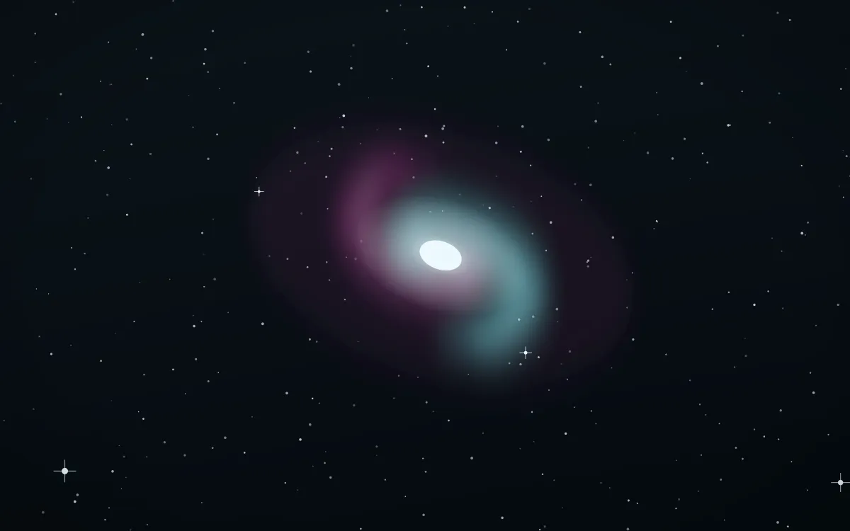 Vela Shockfront Spiral — dark black, pink and white galaxy background