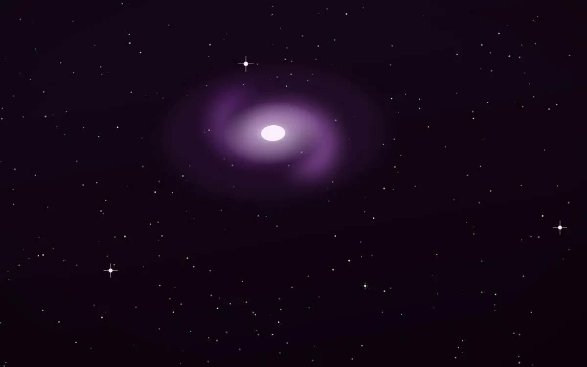 Byzantium Arc Spiral — dark black, purple and white galaxy background