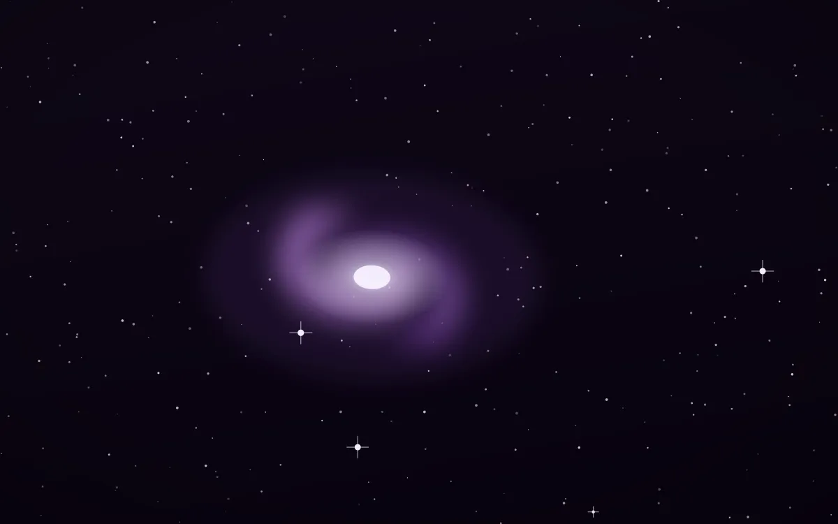 Heliotrope Wake Spiral — dark black, purple and white galaxy background