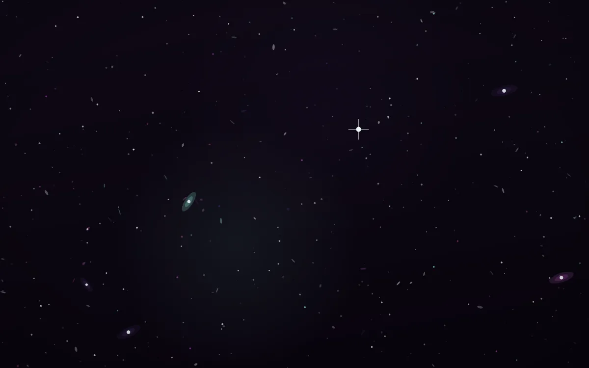 Hubble Orchid Deep Field — dark black, pink and teal galaxy background