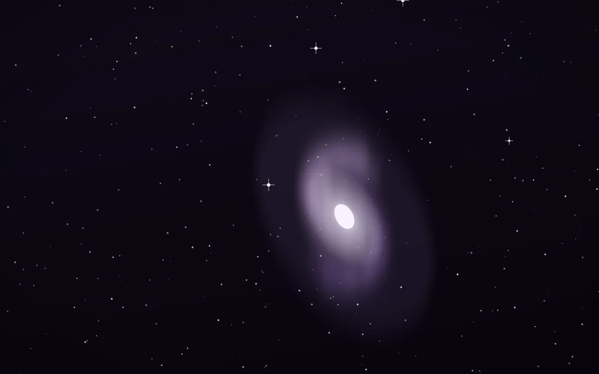 Lilac Halo Spiral — dark black, purple and white galaxy background