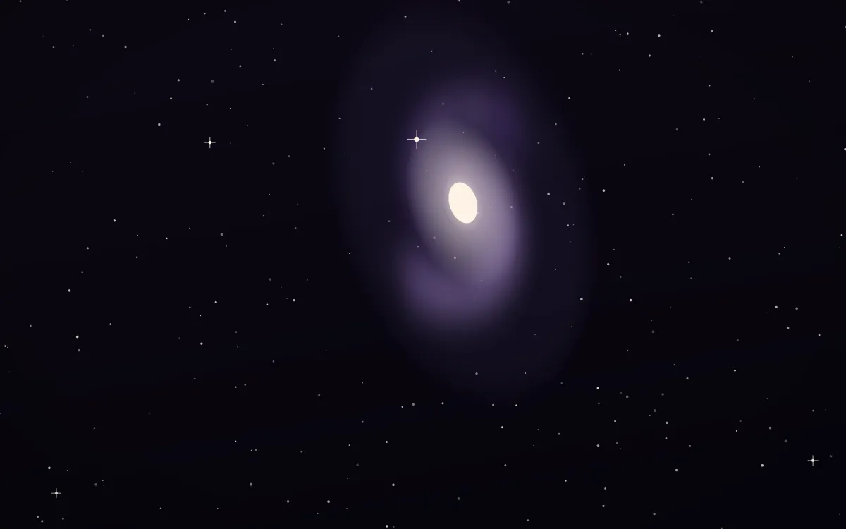 Magellanic Violet Spiral — dark black, purple and white galaxy background