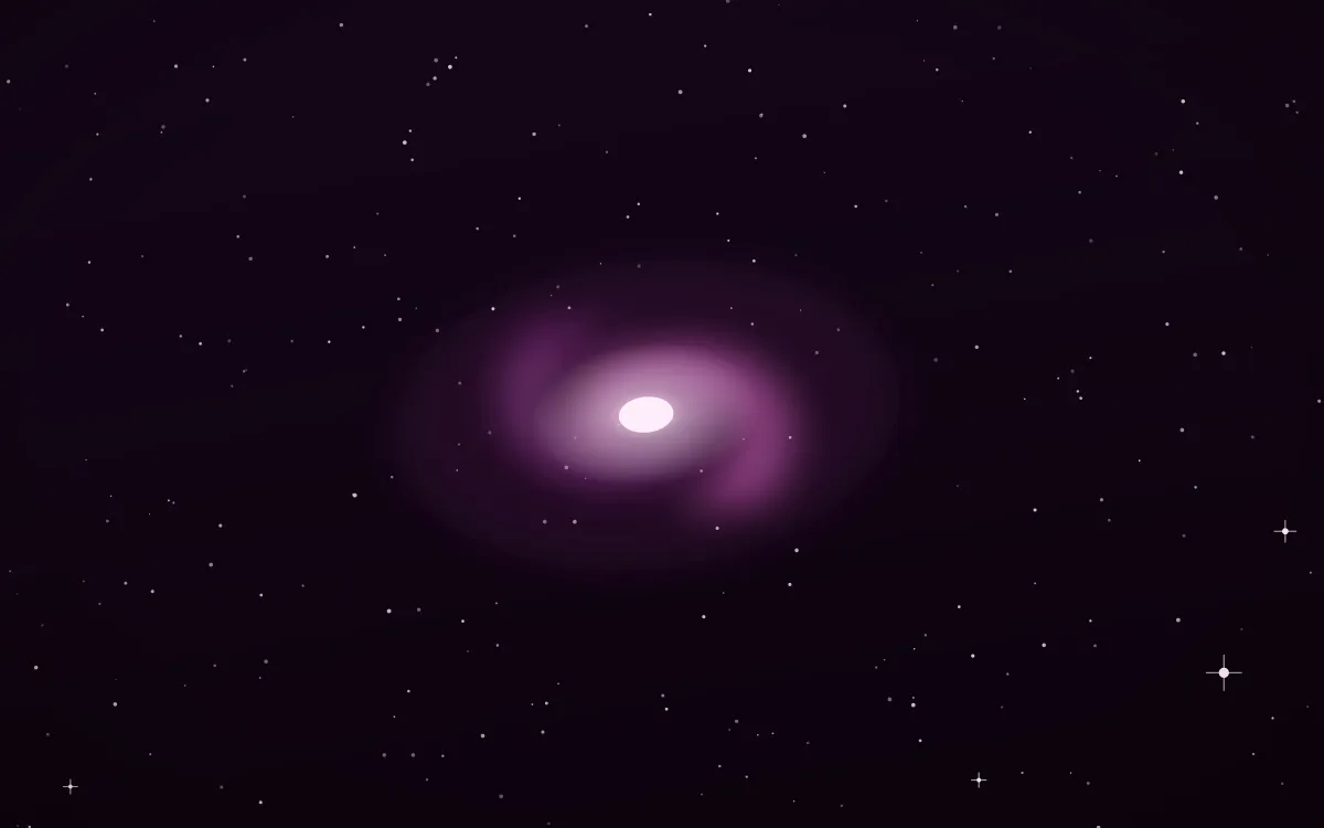 Magenta Shoal Spiral — dark black, pink and white galaxy background