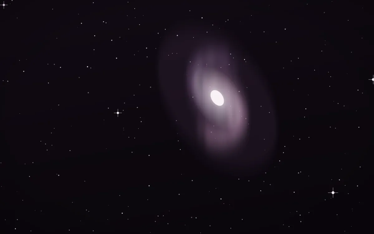 Mauve Cathedral Spiral — dark black, purple and white galaxy background
