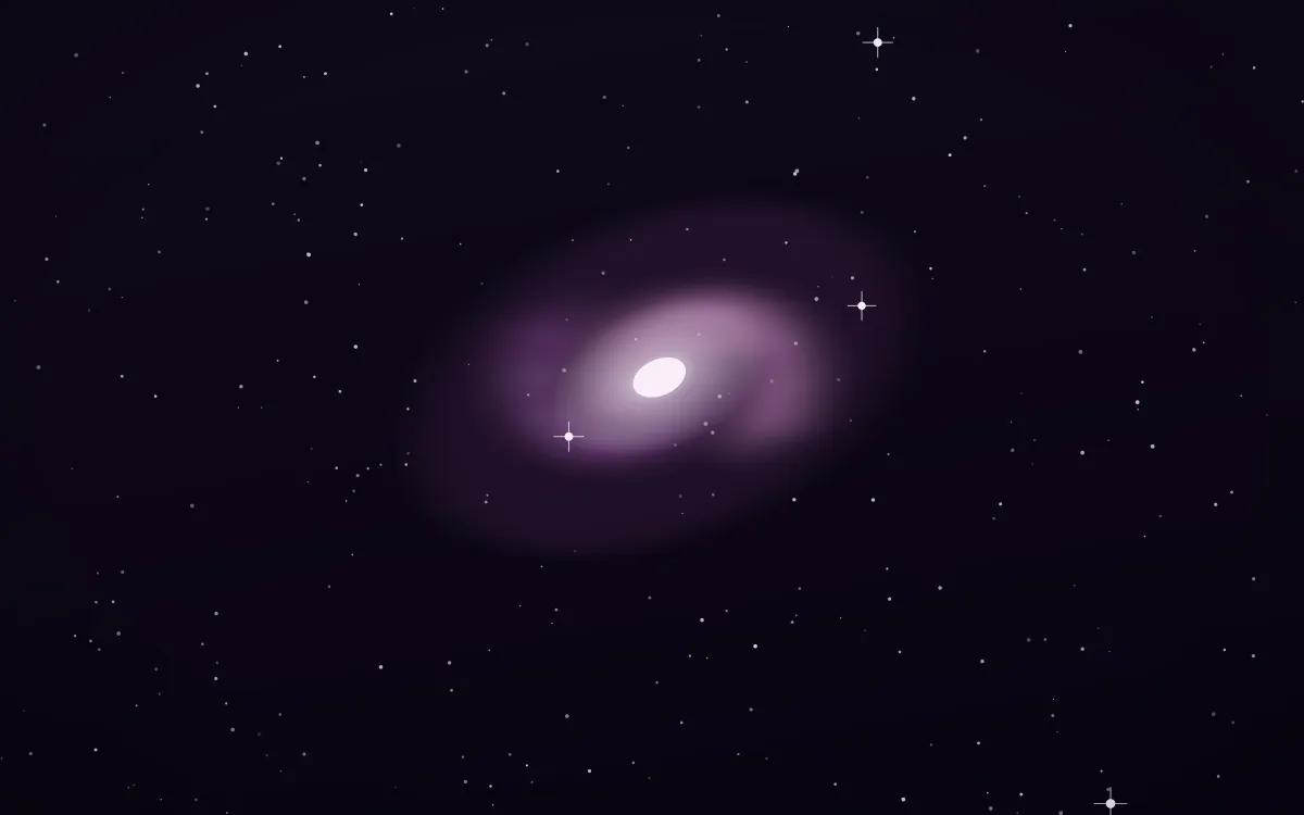 Orchid Veil Spiral — dark black, purple and white galaxy background