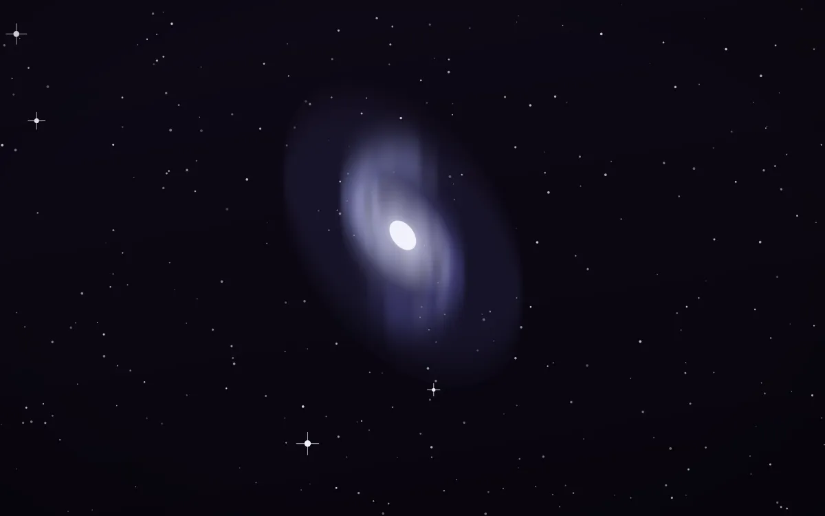 Wisteria Drift Spiral — dark black, blue and white galaxy background