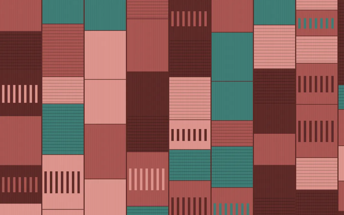 Damascus Rose Strip Weave — colourful teal and red strip-weave background