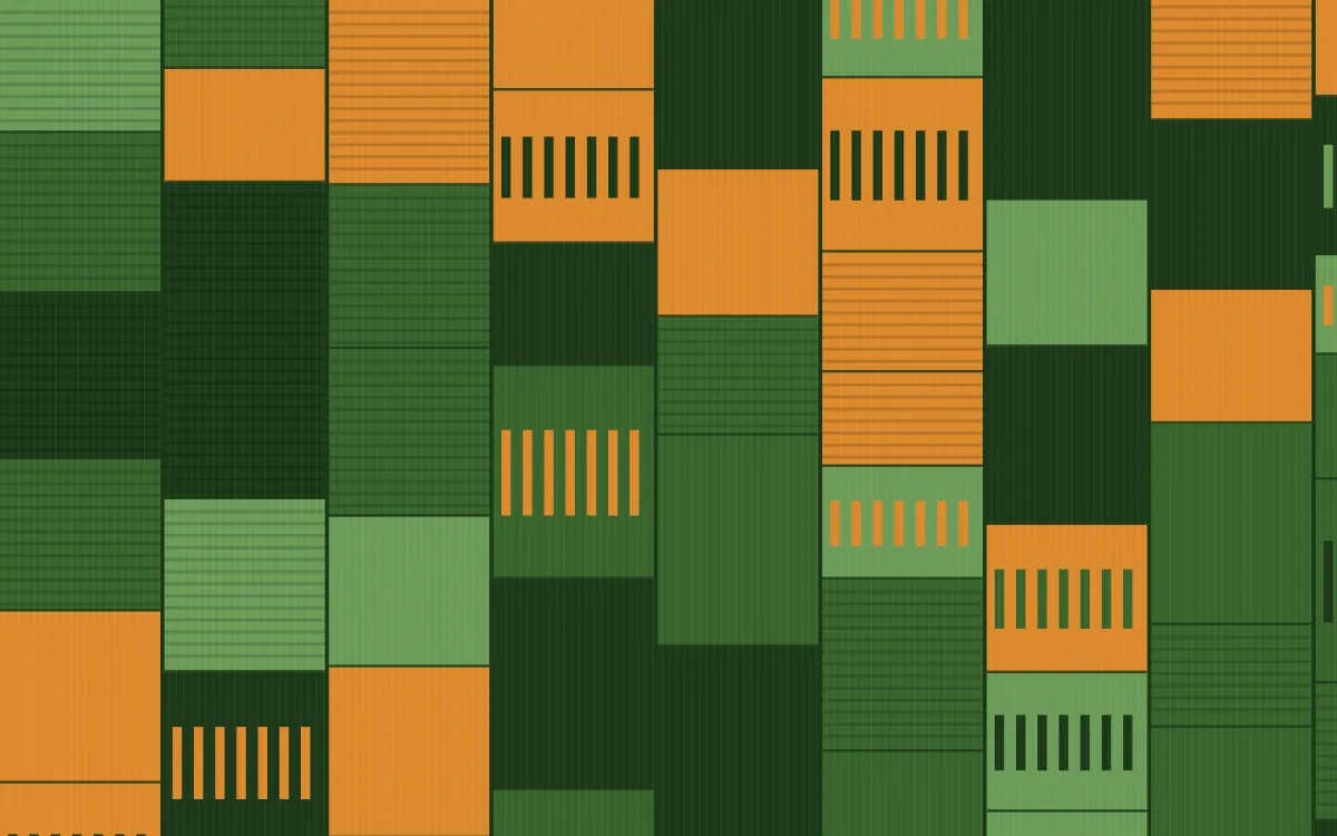 Emerald Isle Strip Weave — colourful orange and green strip-weave background