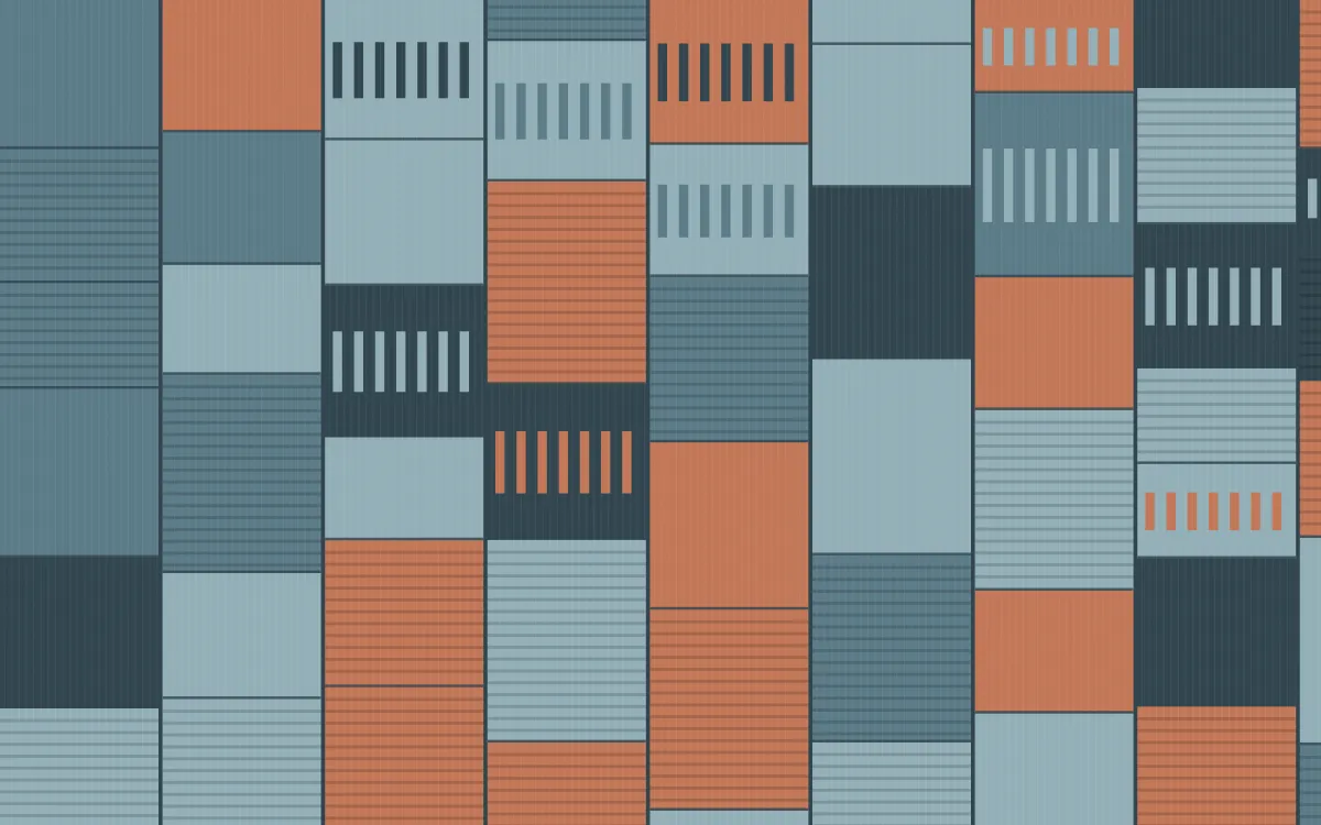 Fjord Mist Strip Weave — colourful orange, blue and teal strip-weave background