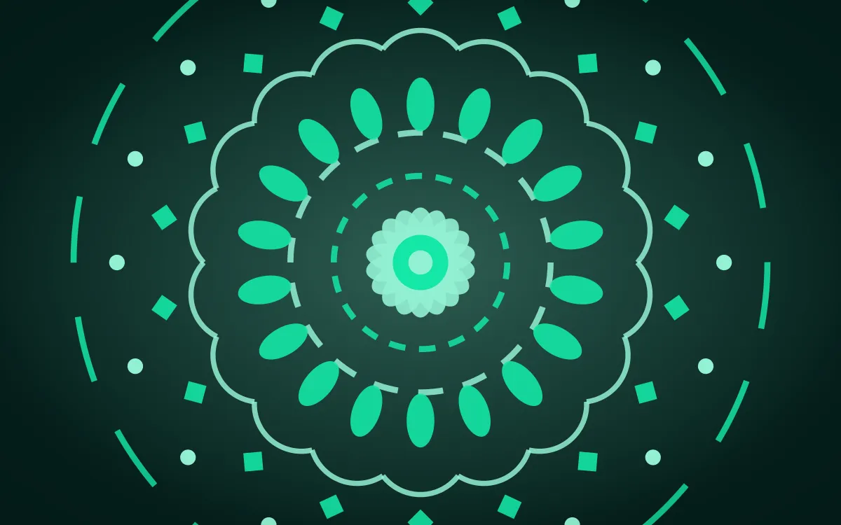 Cyber Mint Radial — dark black and green mandala background