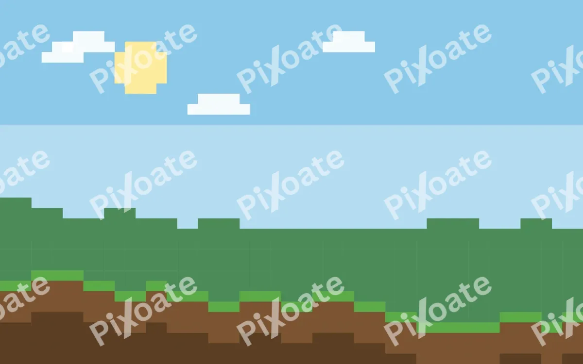 Pixel Meadow — colourful blue, green and brown pixel background