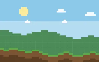 Pixel Meadow II — colourful blue, green and brown pixel background, variation II