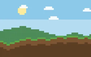 Pixel Meadow III — colourful blue, green and brown pixel background, variation III