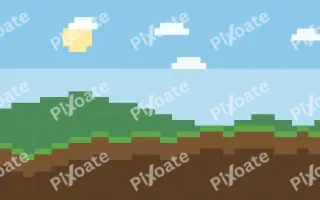 Pixel Meadow III — colourful blue, green and brown pixel background, variation III
