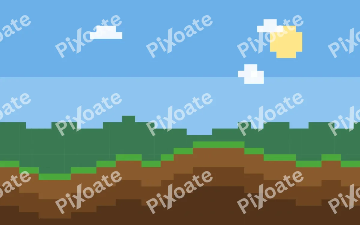 Overworld — colourful blue, green and brown pixel background